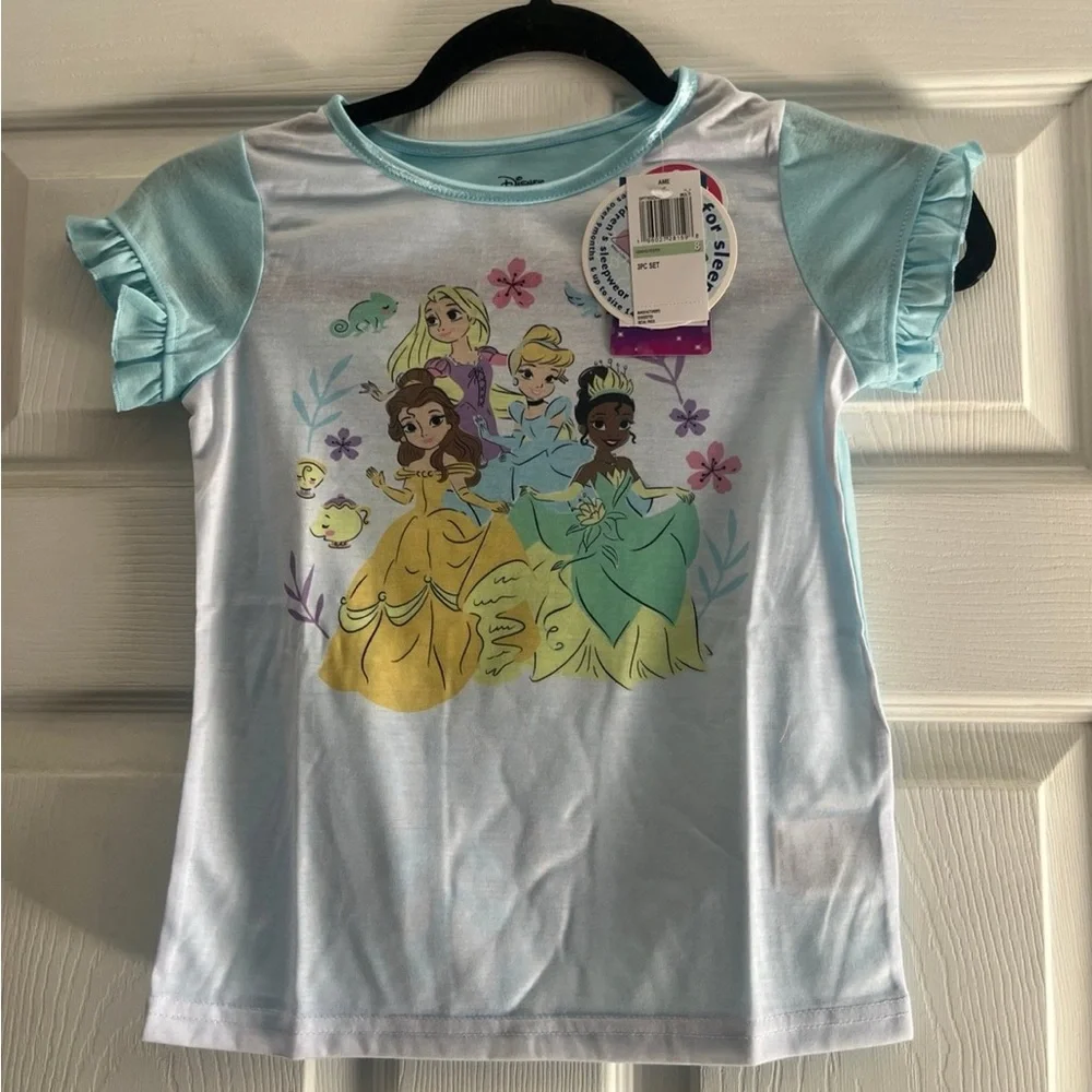 Disney Princess Kids Pajama Set 3 piece- Light Blue and Pink
